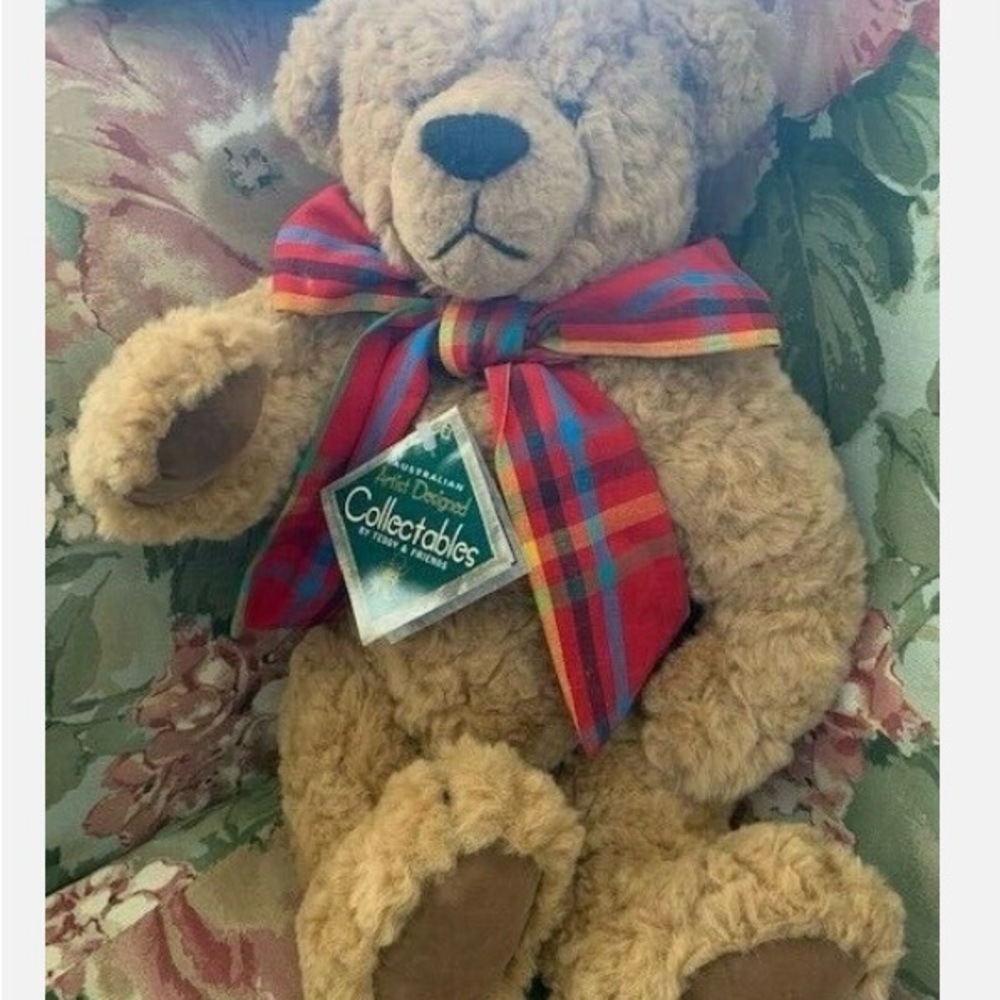 Tan Stuffed Bear with Red Plaid Bow